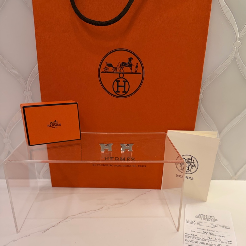Hermès Pegase H Palladium Cufflinks Silver w/ Box, Receipt & Bag - Authentic